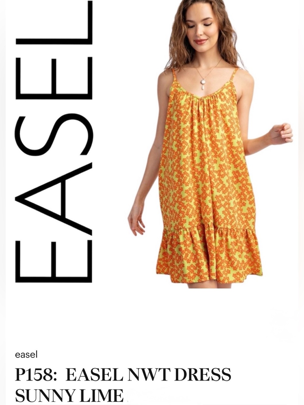 Easel NWT Light Lime Green Dress with Orange Floral Print size Medium